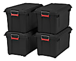 IRIS® Weathertight® Plastic Storage Containers With Latch Lids, 15 3/8" x 16" x 30", Black, Case Of 4