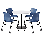 KFI Studios Proof Cafe Round Pedestal Table With Imme Caster Chairs, Includes 4 Chairs, 29”H x 36”W x 36”D, Designer White Top/Black Base/Navy Chairs 1 thumbnail image