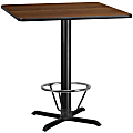 Flash Furniture Laminate Square Table Top With Bar-Height Table Base And Foot Ring, 43-1/8"H x 42"W x 42"D, Walnut/Black 1 thumbnail image