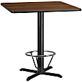 Flash Furniture Laminate Square Table Top With Bar-Height Table Base And Foot Ring, 43-1/8"H x 42"W x 42"D, Walnut/Black