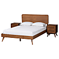 Baxton Studio Demeter Mid-Century Modern Finished Wood 3-Piece Bedroom Set, Full Size, Walnut Brown