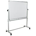 Flash Furniture Mobile Reversible Magnetic Dry-Erase Whiteboard, 62 1/2" x 53", Aluminum Frame With Silver Finish
