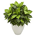 Nearly Natural Dieffenbachia 28”H Artificial Plant With Planter, 28”H x 24”W x 24”D, Green/White