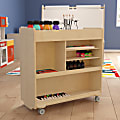 Flash Furniture Bright Beginnings Commercial Wood Mobile Storage Cart with Vertical and Horizontal Storage Compartments And Locking Caster Wheels, 31-3/4”H x 33”W x 15-3/4”D, Beech