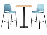 KFI Studios Proof Bistro Square Pedestal Table With Imme Bar Stools, Includes 2 Stools, 43-1/2”H x 30”W x 30”D, Maple Top/Black Base/Sky Blue Chairs 1 thumbnail image
