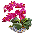 Nearly Natural Phalaenopsis Orchid 16”H Artificial Floral Arrangement With Vase, 16”H x 18-1/2”W x 9”D, Beauty