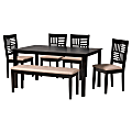 Baxton Studio Deanna Modern Fabric/Finished Wood 6-Piece Dining Set, Beige/Dark Brown 1 thumbnail image