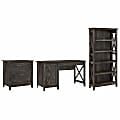 Bush Furniture Key West 54"W Computer Desk With 2-Drawer Lateral File Cabinet And 5-Shelf Bookcase, Dark Gray Hickory, Standard Delivery