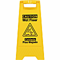 Genuine Joe Universal Graphic Wet Floor Sign - English, Spanish - Print/Message "Wet Floor" - Foldable - Yellow - 1 Each 1 thumbnail image