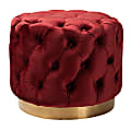 Baxton Studio Glam Velvet Button-Tufted Round Ottoman, Burgundy/Gold 1 thumbnail image