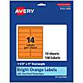 Avery® Printable Labels With Sure Feed® Technology, 94206-BOP10, Rectangle, 1-1/3" x 4", Matte Bright Orange, Pack of 140 1 thumbnail image