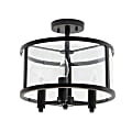 Lalia Home 3LT Glass And Metallic Accented Semi-Flushmount Lamp, 13"W, Clear Shade/Black Base