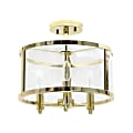 Lalia Home 3LT Glass And Metallic Accented Semi-Flushmount Lamp, 13"W, Clear Shade/Gold Base