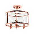 Lalia Home 3LT Glass And Metallic Accented Semi-Flushmount Lamp, 13"W, Clear Shade/Rose Gold Base