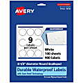 Avery® Waterproof Permanent Labels With Sure Feed®, 94516-WMF100, Round Scalloped, 2-1/2" Diameter, White, Pack Of 900
