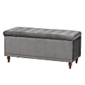 Baxton Studio Modern And Contemporary Velvet Button-Tufted Storage Ottoman Bench, 18-3/4"H x 41-3/4"W x 16-3/4"D, Gray/Brown