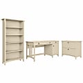 Bush® Furniture Salinas 60"W Computer Desk With Bookcase And Lateral File Cabinet, Antique White, Standard Delivery