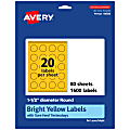 Avery® Print-To-The-Edge Labels With Sure Feed® Technology And Easy Peel® Label Feature, 94506-BYP80, Round, 1-1/2", Matte Bright Yellow, Pack of 1600 1 thumbnail image
