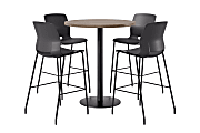 KFI Studios Proof Bistro Round Pedestal Table With Imme Barstools, 4 Barstools, 42", Studio Teak/Black/Black Stools 1 thumbnail image