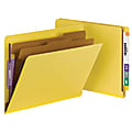 Smead® End-Tab Classification Folders, With SafeSHIELD® Fasteners, 8 1/2" x 11", 2 Divider, Yellow, Pack Of 10