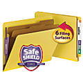 Smead® End-Tab Classification Folders, With SafeSHIELD® Fasteners, 8 1/2" x 11", 2 Divider, Yellow, Pack Of 10