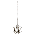 Lalia Home 3-Light Hanging Metal Globe And Clear Glass Ceiling Pendant, 18"W, Brushed Nickel