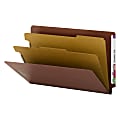 Smead® End Tab Pressboard Classification Folders With SafeSHIELD® Fasteners, 2 Dividers, Legal Size, 60% Recycled, Red, Box Of 10