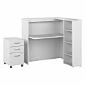 Bush® Business Furniture Studio C 48"W Cubicle Desk With Shelves And Mobile File Cabinet, White, Premium Installation