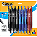 BIC® Gel-ocity™ Retractable Gel Pens, Medium Point, 0.7 mm, Assorted Colors, Pack Of 15