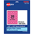 Avery® Print-To-The-Edge Labels With Sure Feed® Technology, 94110-BPP80, Square Scalloped, 1-5/8" x 1-5/8", Matte Bright Pink, Pack of 1600 1 thumbnail image
