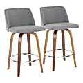 LumiSource Toriano Counter Stools, Walnut/Gray/Chrome, Set Of 2 Stools