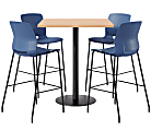 KFI Studios Proof Bistro Square Pedestal Table With Imme Bar Stools, Includes 4 Stools, 43-1/2”H x 36”W x 36”D, Maple Top/Black Base/Navy Chairs 1 thumbnail image