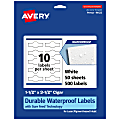 Avery® Waterproof Permanent Labels With Sure Feed®, 94122-WMF50, Cigar, 1-1/2" x 3-1/2", White, Pack Of 500