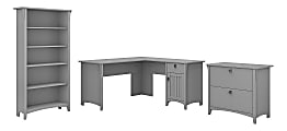 Bush Business Furniture Salinas 60"W L-Shaped Corner Desk With Lateral File Cabinet And 5 Shelf Bookcase, Cape Cod Gray, Standard Delivery