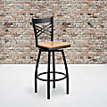 Flash Furniture Wood/Metal Swivel Barstool With X-Back, Natural/Black