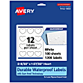 Avery® Waterproof Permanent Labels With Sure Feed®, 94603-WMF100, Heart, 2-9/32" x 1-27/32", White, Pack Of 1,200