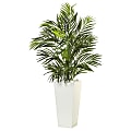Nearly Natural 39"H Areca Artificial Palm With Square Planter, 39"H x 20"W x 20"D, White/Green