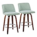 LumiSource Toriano Counter Stools, Light Green/Walnut/Chrome, Set Of 2 Stools 1 thumbnail image