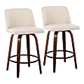 LumiSource Toriano Counter Stools, Cream Noise/Walnut/Black, Set Of 2 Stools