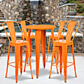Flash Furniture Commercial-Grade Round Metal Indoor/Outdoor Bar Table Set With 4 Café Stools, 41"H x 24"W x 24"D, Orange