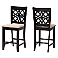 Baxton Studio Abigail Modern Fabric/Finished Wood Counter-Height Stools With Backs, Beige/Dark Brown, Set Of 2 Stools