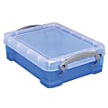 Really Useful Box® Plastic Storage Container With Built-In Handles And Snap Lid, 1.75 Liters, 9 7/16" x 7 1/16" x 2 3/4", Transparent Blue