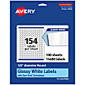 Avery® Glossy Permanent Labels With Sure Feed®, 94503-WGP100, Round, 1/2" Diameter, White, Pack Of 15,400
