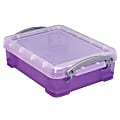 Really Useful Box® Plastic Storage Container With Built-In Handles And Snap Lid, 1.75 Liters, 2 3/4" x 7 1/16" x 9 7/16", Transparent Purple