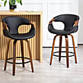 Glamour Home Baylor Faux Leather Counter Height Stool With Back, Black 1 thumbnail image
