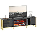 Bestier Modern LED TV Stand For 85" TVs With 2 Drawers, Cabinets And Glass Shelves, 21-7/8"H x 80"W x 13-3/4"D, Black/Gold