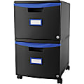 Storex 26"D Vertical 2-Drawer Mobile File Cabinet, Plastic, Blue/Black 1 thumbnail image