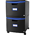 Storex 26"D Vertical 2-Drawer Mobile File Cabinet, Plastic, Blue/Black