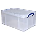Really Useful Box® Plastic Storage Container With Handles/Latch Lid, 28" x 17 5/16" x 12 1/4", Clear