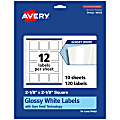 Avery® Glossy Permanent Labels With Sure Feed®, 94105-WGP10, Square, 2-1/8" x 2-1/8", White, Pack Of 120